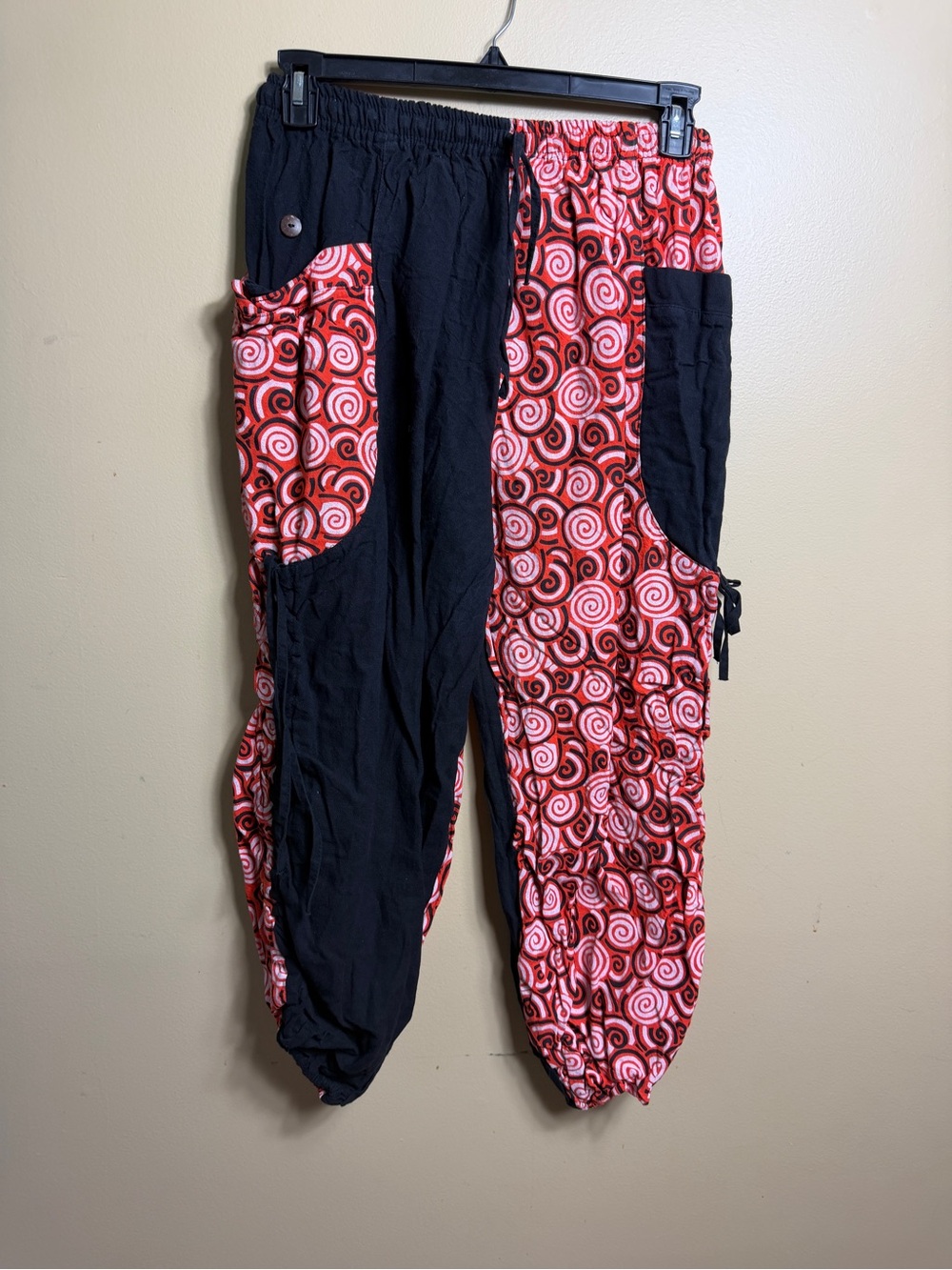 Two-Tone Spiral Cargo Harem Pants fisherman orange black small medium large